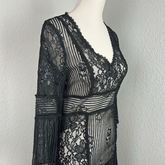 Nanette Lepore Women's Cocktail Dress Black Lace Pink Iridescent Sheath Size 4 - Picture 12 of 13